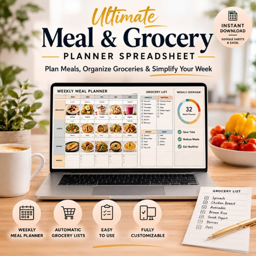 Ultimate Meal & Grocery Planner Spreadsheet Plan Meals, Organize Groceries & Simplify Your Week